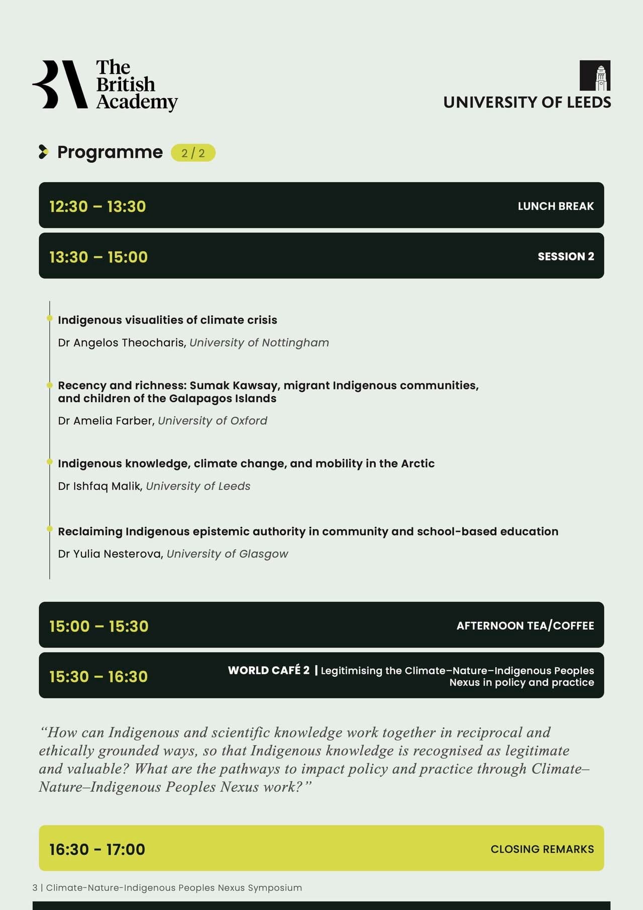 Printed afternoon programme