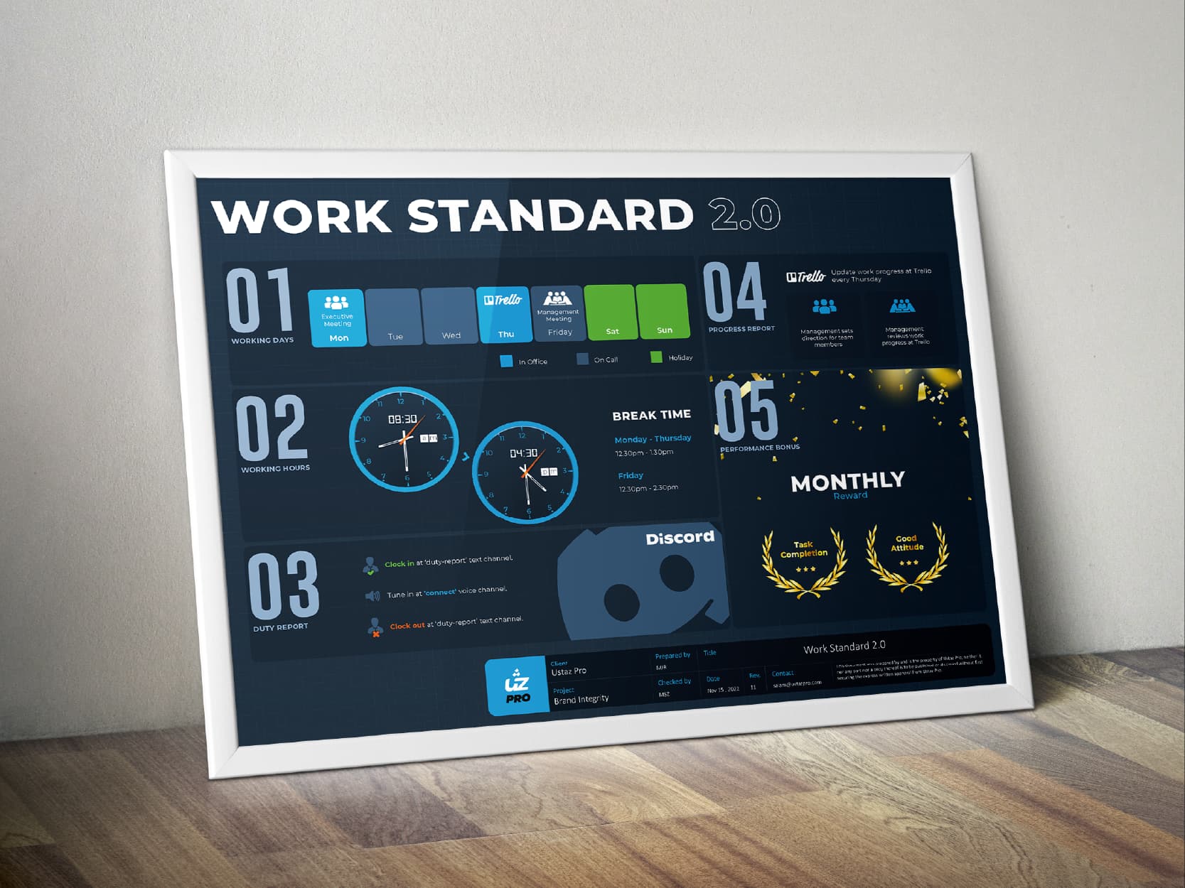 Work standard poster, framed